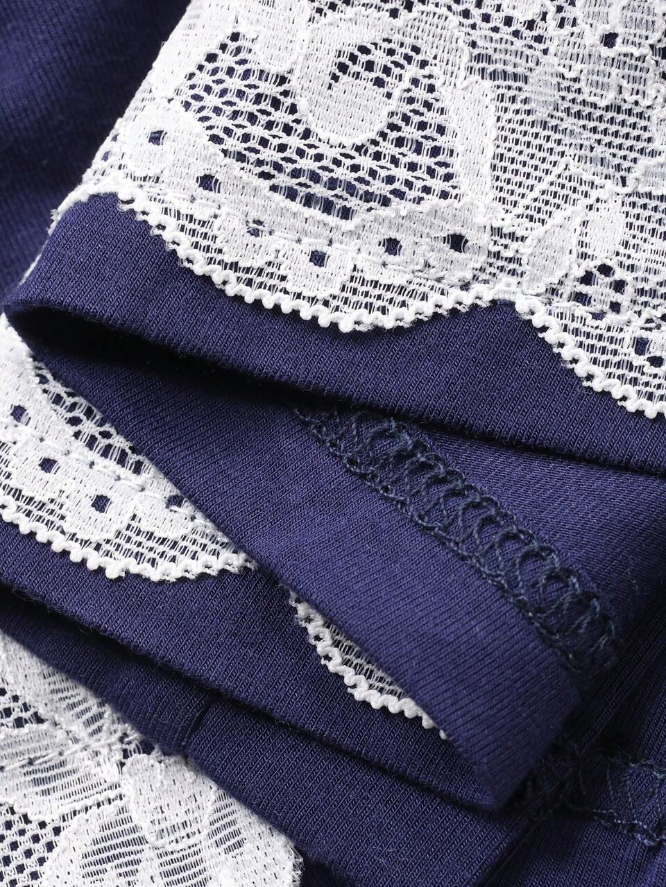 Charming Knit Color Block Lace Patchwork Women Bathrobe