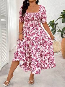 Breezaya 大码女式方领休闲度假夏季连衣裙 - 紅色 - 查看 1