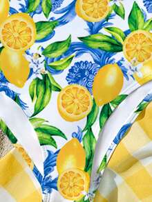Vibrant Lemon Print, Vacation Beach, #Coconutgirl, Tween Girls' Casual Minimalist One-Piece Swimsuit, Suitable For Summer - Multicolor - View 7