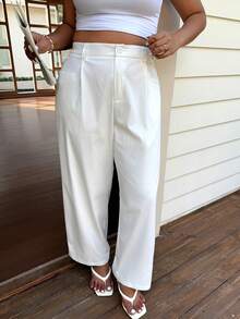 SHEIN EZwear 白色复古宽松阔腿休闲工装裤，百搭大码，春夏款 - 白色 - 查看 3