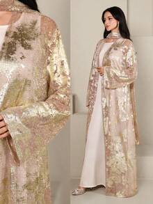 Al Najma Áo khoác cardigan cao cấp, sang trọng, xếp ly, chất liệu vải ánh kim, thích hợp cho tiệc tùng và nghỉ dưỡng. - Nhiều màu - Xem 2