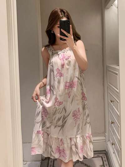 Vestido sin mangas con estampado floral, camisón de verano para mujer