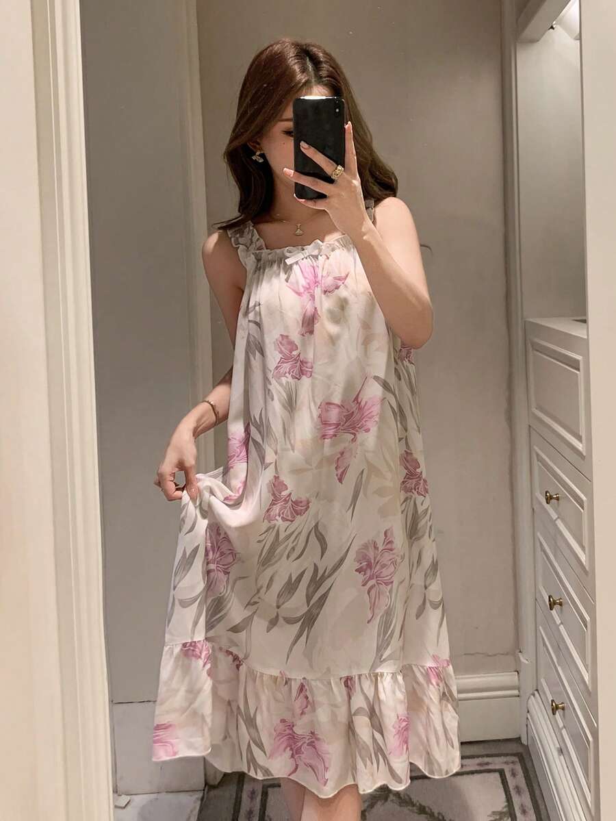 DAZY Floral Print Sleeveless Dress, Women's Summer Nightgown - Mauve Purple - View 1