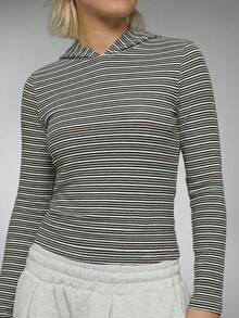 COUREZ Long Sleeve Fitted Stripe Hooded Top - Multicolor - View 7