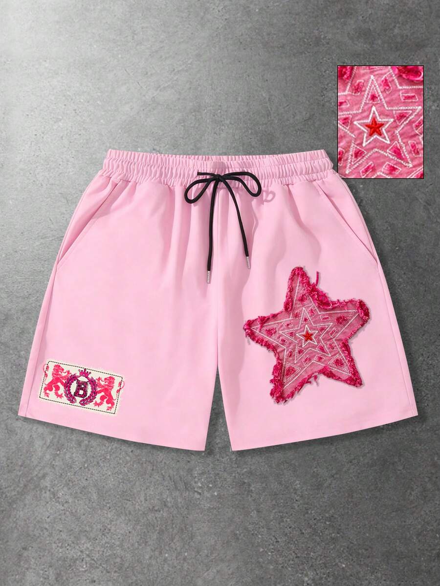 ROMWE MEN Street Life Men's Printed Shorts, Suitable For Spring And Summer - Pink - View 1