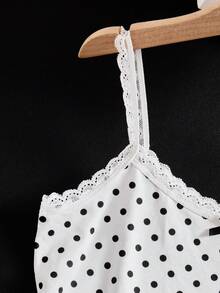 SHEIN Débardeur à pois en dentelle française pour préadolescentes, design vintage français, convient pour les occasions décontractées, à la maison, à la plage, en extérieur l'été - Noir et Blanc - Voir 5