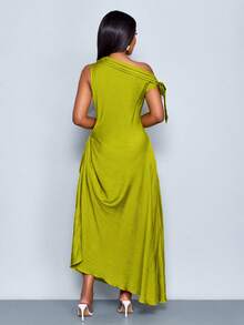SOLERSUN Đầm maxi không tay lệch vai màu trơn thanh lịch dành cho nữ mùa xuân hè, thích hợp cho tiệc tùng, đi nghỉ mát, đi làm hàng ngày, lễ hội. - màu xanh lá - Xem 2
