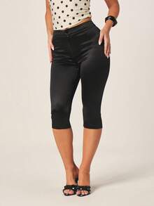 MISSGUIDED Quần lửng nữ màu đen cạp cao, ôm sát, dài đến giữa bắp chân, thích hợp cho phong cách mùa hè năng động. - màu đen - Xem 1