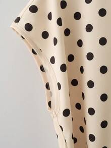 Franclia Summer Casual Polka Dot Print Tie Front Shirt - Gold - View 4