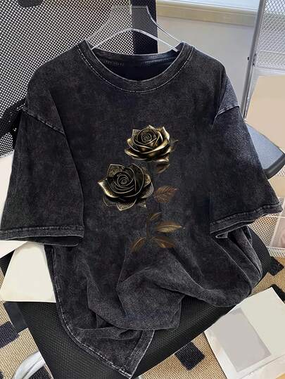 Manfinity Joysei 男士渐变金玫瑰复古水洗棉T恤