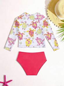 SHEIN Bộ đồ bơi dài tay in hình rùa biển thời trang mới về dành cho bé gái, thích hợp cho kỳ nghỉ biển. - Nhiều màu - Xem 2
