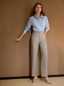 MOTF PREMIUM WOMEN'S CLASSIC HERRINGBONE CARROT PANTS WITH ELASTIC WAIST, SLIM FIT, SPRING/SUMMER - Khaki - View 1