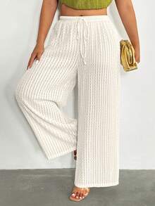 Firerie Plus Size Casual Solid Color Wide Leg Pants - Apricot - View 7