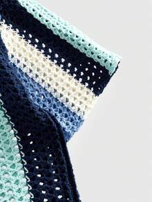 ROMWE MEN Top décontracté à manches courtes en tricot ajouré de couleur contrastée pour hommes - Multicolore - Voir 4