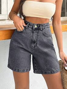 EURMUSE 100Cotton Rigid Dark Grey Women Short Everyday Summer Streetwear - Dark Grey - View 7