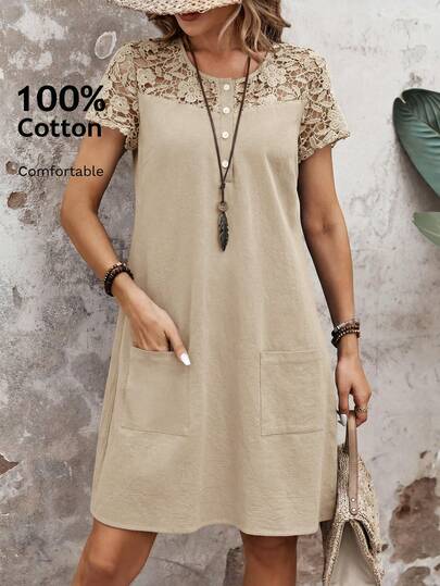 EMERY ROSE ชุดเดรสฤดูร้อนลูกไม้ลำลองวินเทจสำหรับผู้หญิง