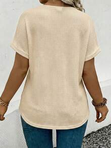EMERY ROSE Plus Size Women's Fashion Casual Versatile Bestselling Neon Color V-Neck Short Sleeve T-Shirt - Apricot - View 2