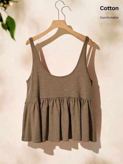 Franclia Áo hai dây nữ cỡ lớn kiểu vintage xếp ly ở gấu áo, áo không tay đa năng cho mùa xuân/hè, thiết kế tối giản giản dị, áo hai dây cổ tròn cá nhân hóa, áo không tay ngọt ngào dịu dàng thoải mái để đi làm, đi nghỉ mát, hẹn hò.