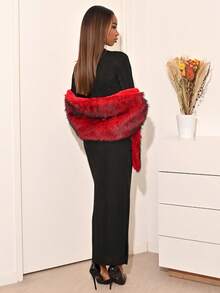 Mima John 女士时尚优雅 Toca 披肩开衫，秋冬 - 紅色 - 查看 2