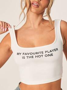MISSGUIDED Women's Favourite Player Square Neck White Tank Top Crop Vest Casual Sleeveless Summer Top - White - View 5