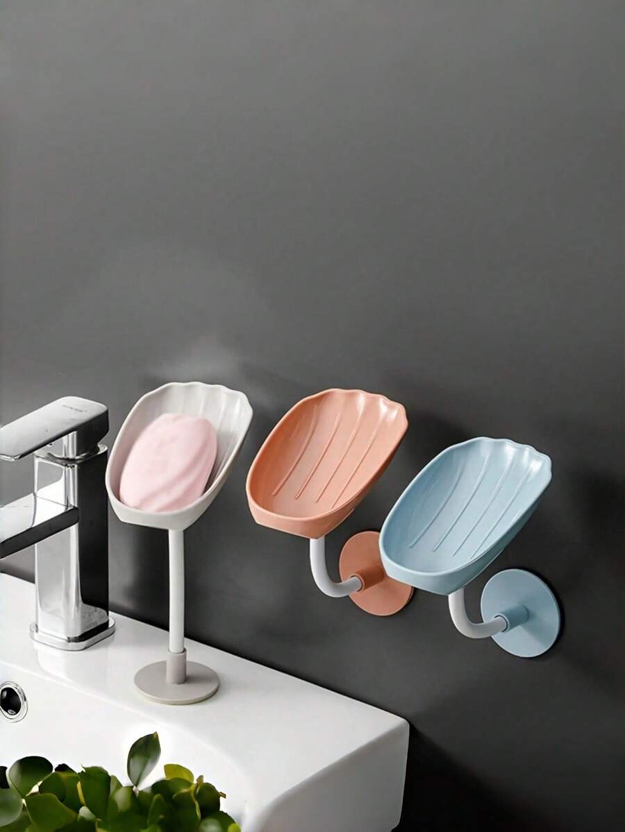 1/3 piezas Soporte de pared para jabón con forma de concha multicolor con drenaje, sin necesidad de taladrar, instalación adhesiva, bandeja de jabón, estante de almacenamiento de baño, organizador para baño, cocina, esponja, estropajo, accesorios para el hogar