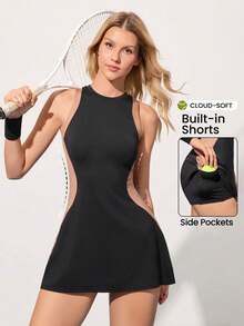 Courtclass Women's Sleeveless Tennis & Golf Athletic Dress - Color-Block Style With Built-In Shorts And Functional Pockets - Multicolor - View 1