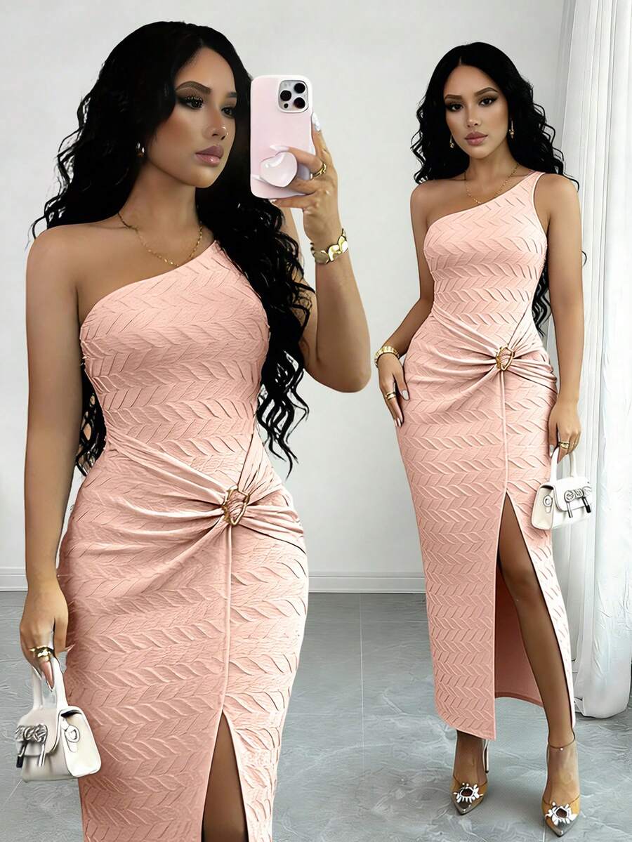 Rafferiza Women's Long Pink Dress With Stylish Design, Sexy Modern Lady Vacation Romantic - Pink - View 1