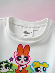THE POWERPUFF GIRLS X SHEIN 2pcs Baby Girl Cute Cartoon Print Casual Style Round Neck Short Sleeve Top And Leggings Comfortable Pajamas - Multicolor - View 3