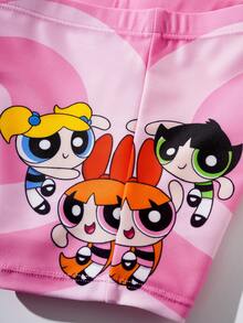 THE POWERPUFF GIRLS X SHEIN 少女撞色卡通印花比基尼套装，适合海滩/度假 - 彩色 - 查看 8