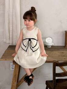 DAZY Baby Girl Bow Decor Korean Style Birthday Party Dress - Apricot - View 6