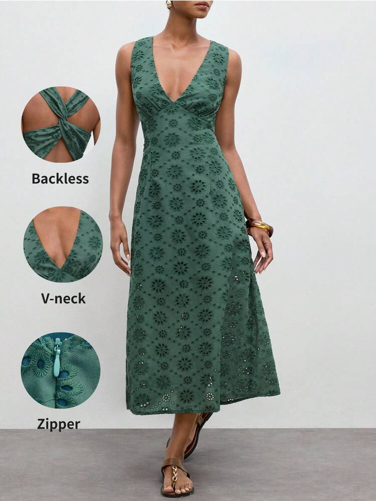 SHEIN Maija Outfit Deas For Dress,Women's Summer Sexy Beach Vacation Solid Color Schiffy Deep V-Neck Twist Back Cinched Waist Dress,Going Out Outfits,Casual Dresses For Women ,Summer Holiday Outfits ,Beach Vacation Outfits For Women,Vacation Outfits Women,Summer Holiday Outfits