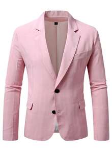 Manfinity Mode 男士条纹翻领长袖单排扣休闲西装外套 - 粉色 - 查看 5