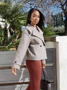 Yess Loren Women's Oversized Collar Decorated Button Long Sleeve Overcoat - Coffee Brown - View 6