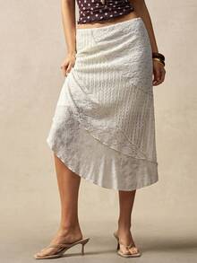 Bohemela Chân váy nữ thiết kế jacquard ghép mảnh, vạt bất đối xứng, thích hợp cho kỳ nghỉ xuân/hè. - trắng - Xem 8