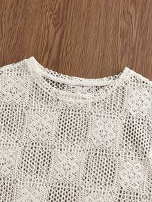 SWAVVY Men's Casual Floral Hollow Design Round Neck Tank Top - Apricot - View 4