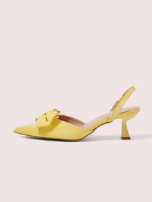 CUCCOO DOLLMOD 夏季柠檬黄凉鞋，尖头酒杯蝴蝶结后跟空心高跟女鞋 - 淡黃色 - 查看 2