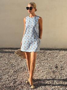 DAZY Women's Floral Print Sleeveless Long Tank Top And Wide Leg Pants Casual Summer 2 Pieces Set - Blue - View 5