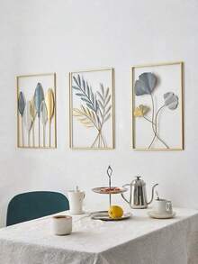 3件套金色金属箔墙饰 3D彩绘艺术悬挂雕塑 家居装饰 适用于客厅卧室 现代室内设计 乔迁礼物 结婚纪念日 节日派对 - 彩色 - 查看 2