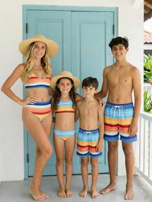 SHEIN 青少年男童休闲简约卡通游戏机图案宽松泳衣，适合夏季穿着 - 彩色 - 查看 2