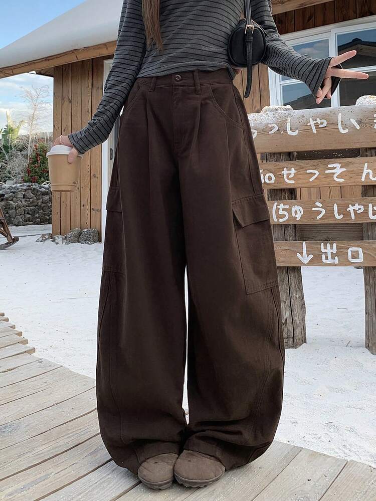 Teen Girls' Casual Versatile Pocket Button Flare Leg Jeans For Daily Wear