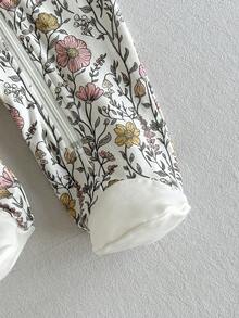 Loomiva Newborn Baby Girl Floral Print Soft Knit Crew Neck Long Sleeve Romper With Pants - Multicolor - View 6
