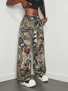 Slaydiva Women's Fashion Distressed Loose Casual Streetwear Denim Jeans - Multicolor - View 3