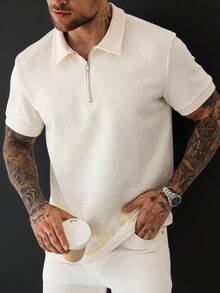 Manfinity Homme Men Quarter Zipper Collar Work Casual Golf Polo Shirt, Boyfriend Gift - Apricot - View 5