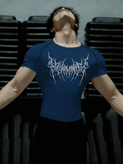 GymBeat Men's Gothic Print Raglan Short Sleeve Sports T-Shirt