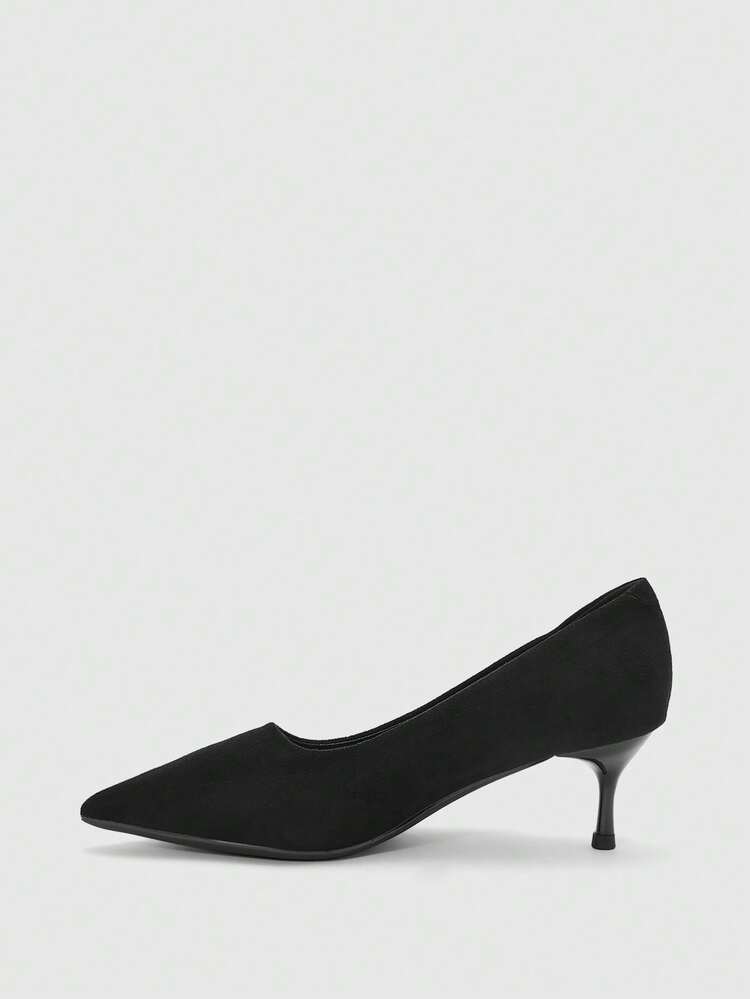 CUCCOO BIZCHIC Black Suede Pointed Toe Stiletto High Heels, Minimalist Commuter Style. The Suede Material, Pointed Toe Design, And Slim Heel Provide A Balance Of Elegance And Versatility For The Working Woman, Suitable For Commuting, Business Meetings, And Light Social Occasions. Spring Shoes