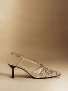 Rosivie Giày sandal cao gót mũi nhọn, khóa cài, đế khoét rỗng, kiểu dáng thời trang mùa xuân hè dành cho nữ. - Vàng - Xem 2