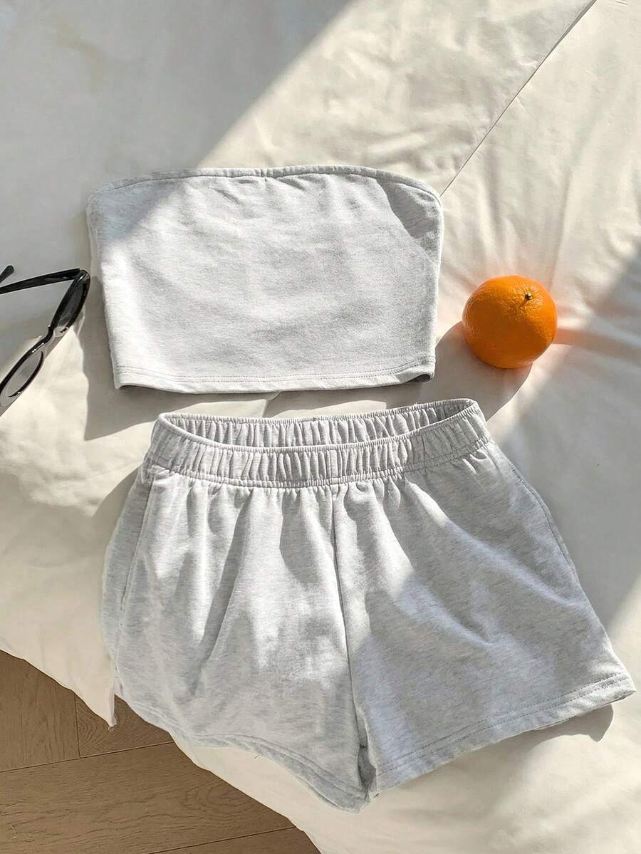 Comfortcana Của phụ nữ Màu thuần Giải trí Bộ - Màu Xám nhạt - Xem 1