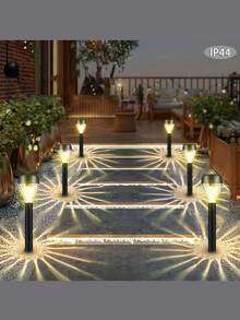 8-Piece Solar Powered LED Lawn Lights, Warm/White LED, Outdoor Garden Lights, Pathway Lights, Waterfall Design, Durable ABS Material, Flush Mounting Design, Easy Installation, Suitable For Gardens, Patios, Balconies, Walkways, Lawns, Sidewalks, Parks - multicolor - View 7