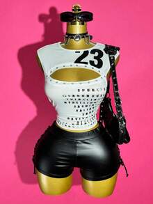 Slaydiva Mùa hè, lễ hội âm nhạc mới, tiệc sinh nhật, lễ tốt nghiệp, trang phục thường ngày, cơ bản, đa năng, đi nghỉ mát, du lịch biển, tắm nắng, phong cách Y2K, áo crop top trắng không tay cổ tròn khoét rỗng, dây đeo trang trí, in số, gợi cảm. - trắng - Xem 9