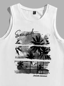 Manfinity RSRT Men's Casual Tropical Print Tank Top, Summer - White - View 3